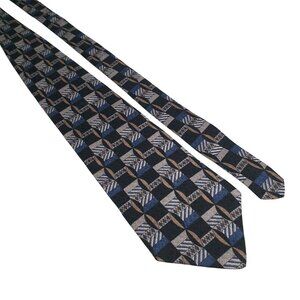 Savile Row Mens Necktie Geometric Pattern Blue Black Brown Gray 58" X 4" Gift